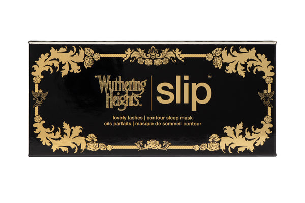 Black and gold packaging of 'Wuthering Heights slip' with decorative elements on a white background.