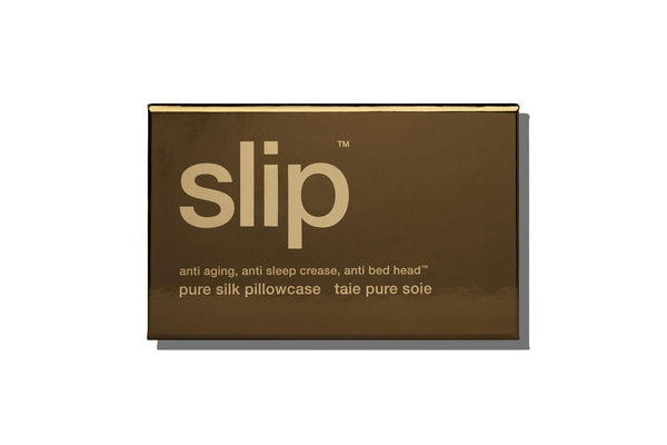 Brown packaging of slip pure silk pillowcase on a white background