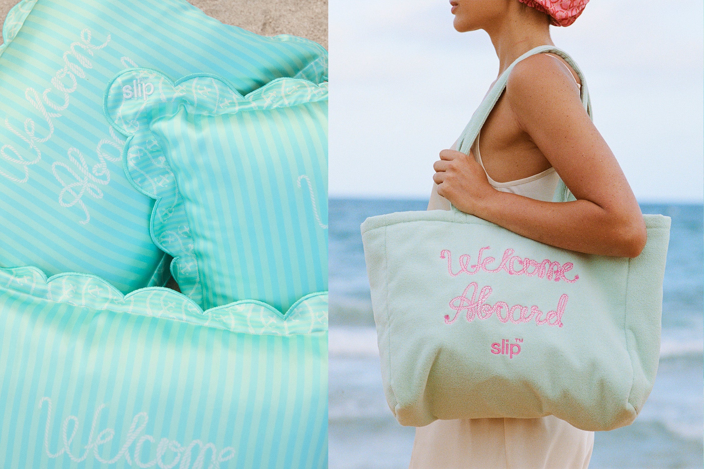 Les Vacances Travel Pillow with Complimentary Beach Bag – Slip