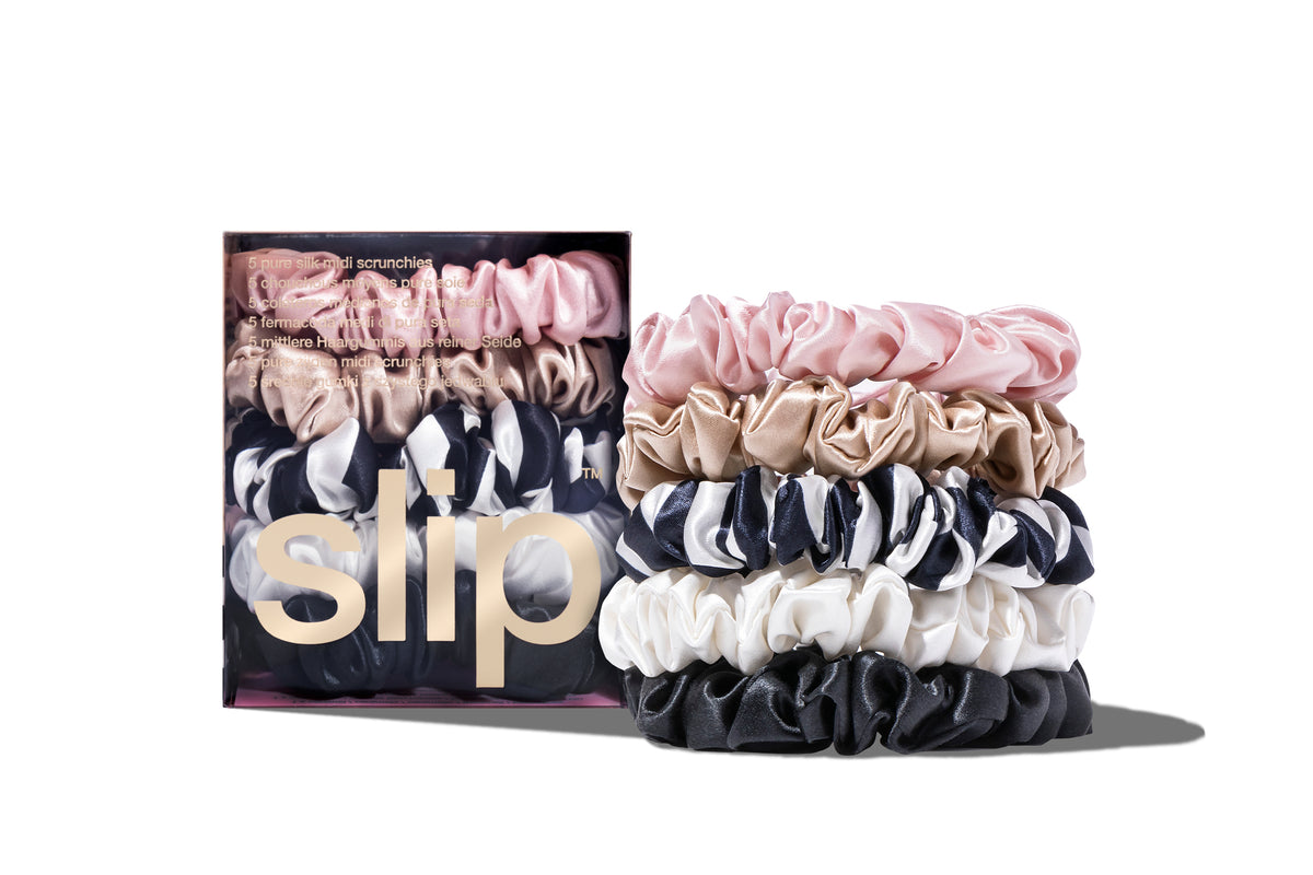SLIP 100% pure silk hair accessories scrunchies bundle limited edition sets Slip Pure Silk Skinny Scrunchies – Slip – bluemercury main image 3